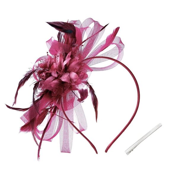 Women\'s Fascinators Feathers Mesh Ribbons Tea Party Hats Headband Clip Burgundy main image 5